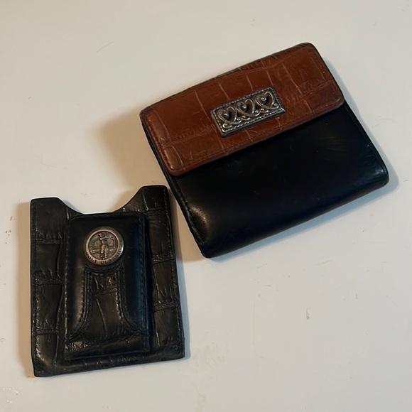 BRIGHTON VINTAGE BI-FOLD WALLET BLACK/BROWN TRIM & MONEY CLIP - Picture 1 of 8